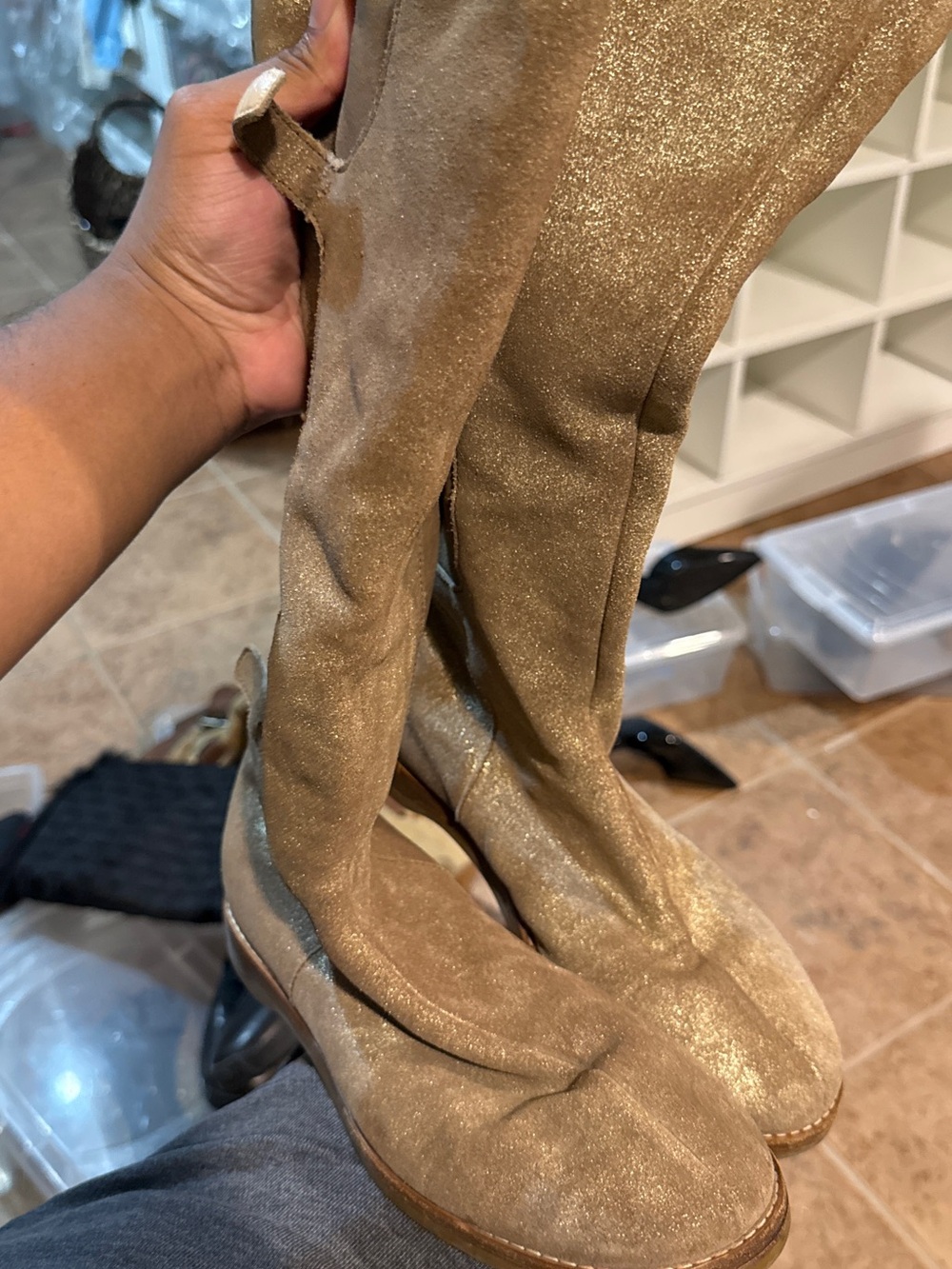 Jimmy Choo Metallic Gold Suede Over-the-Knee Boots